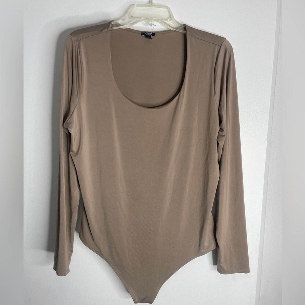 Express Brown Scoop Neck Long Sleeve Bodysuit
